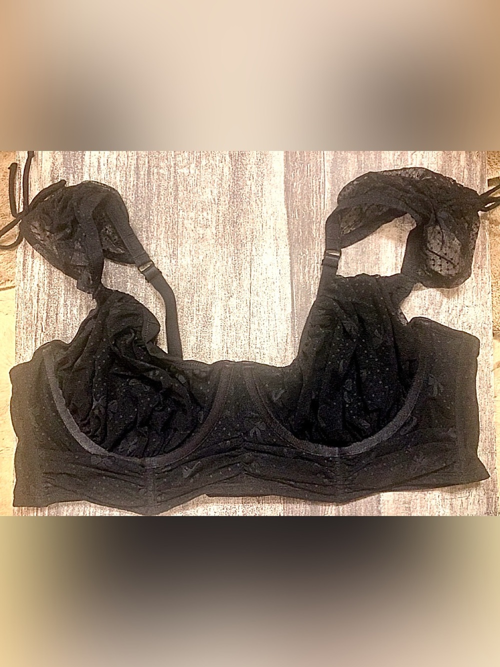 Torrid Overt Innocence Black Ruched Mesh Bra + Lace Thong Set Size 4